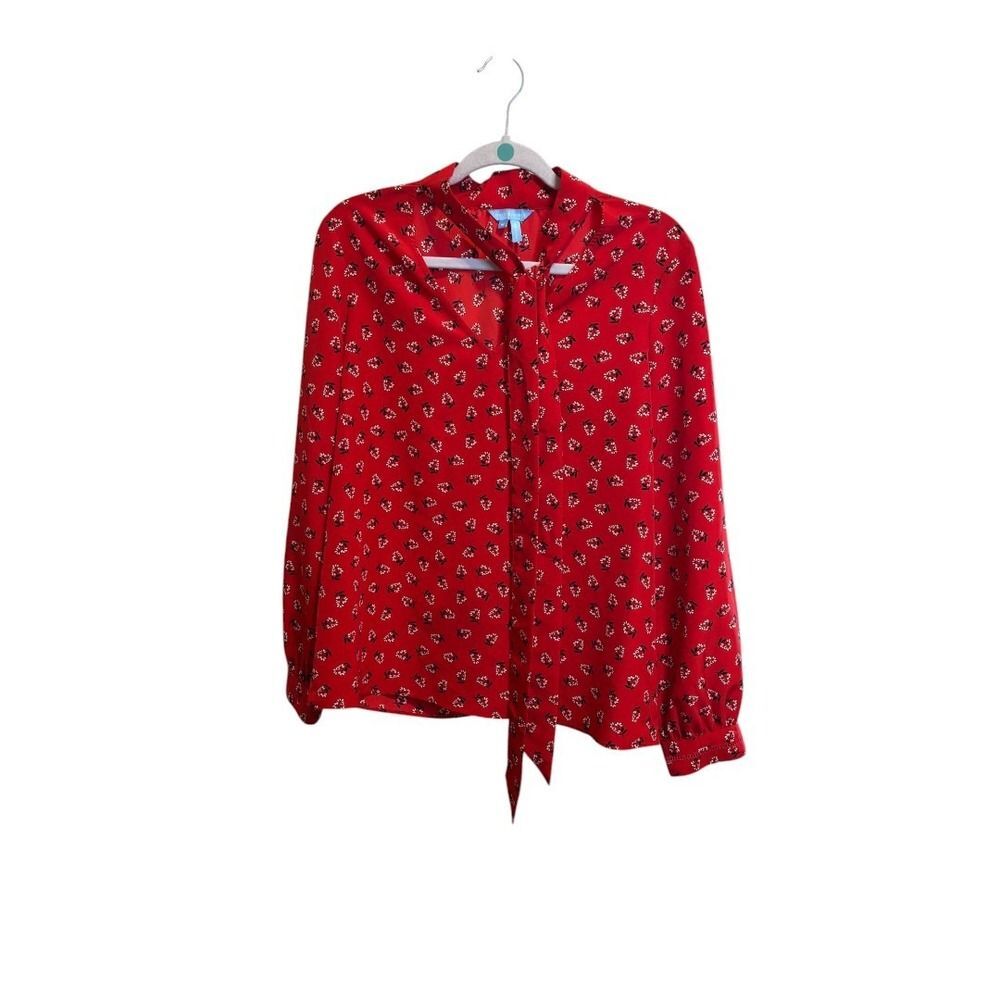 Draper James Floral Print Tie Neck Blouse Long Sleeve SIZE M‎ - Picture 2 of 6